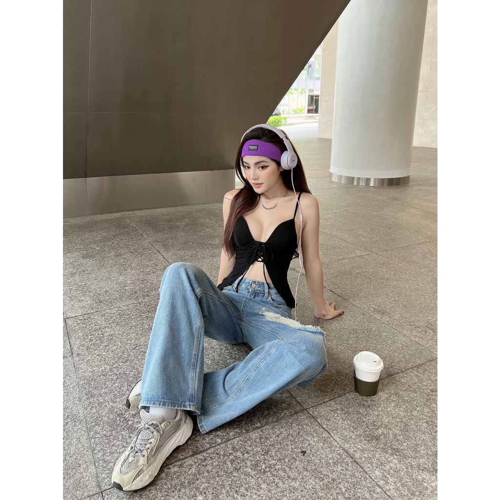 Áo 2 Dây Đan Cut Xẻ Táo Bạo LSEOUL A2562 Chất Thun Co Dãn Gợi Cảm Quyến Rũ Trẻ Trung Năng Động