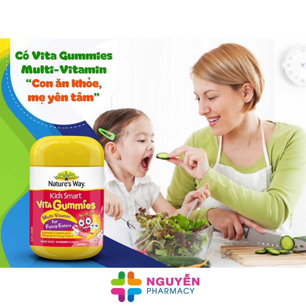 [CHÍNH HÃNG] Kẹo Vita Gummies Multi-Vitamin Nature's Way - Bổ sung vitamin, chất xơ cho trẻ biếng ăn