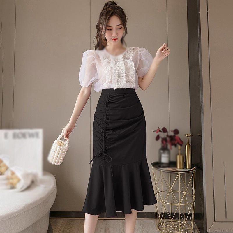 Chân váy đuôi cá lưng cao màu sắc thanh lịch cho nữ
