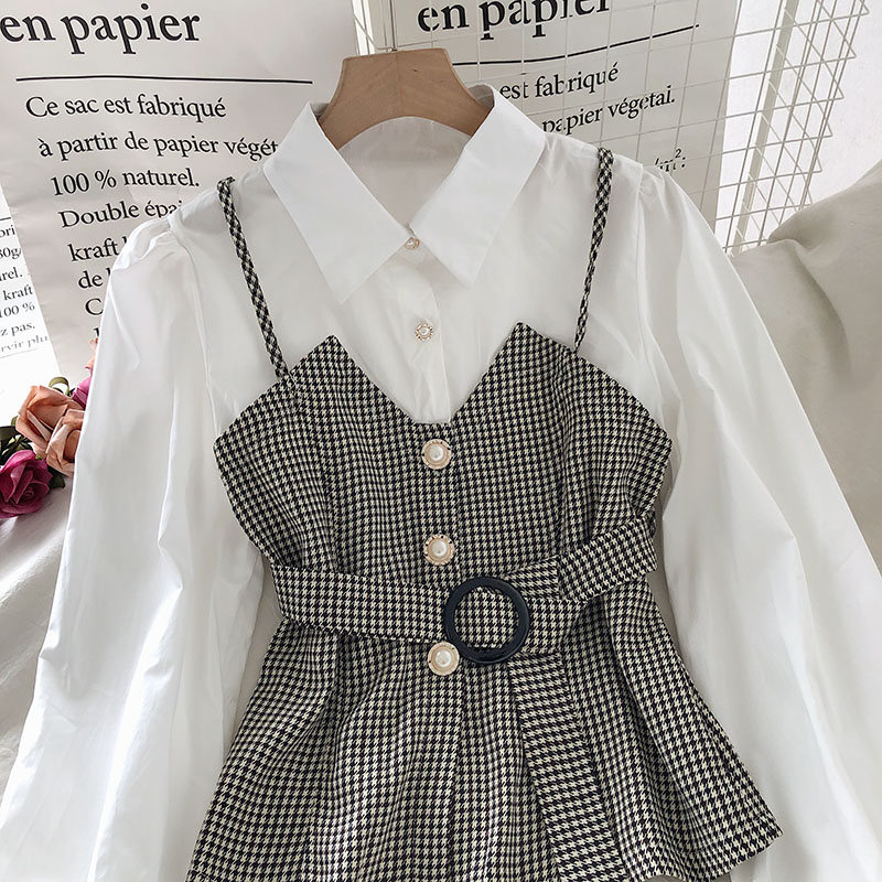 IELGY Áo Sơ Mi Giả Hai Mảnh Màu Sắc Tương Phản Thời Trang Mùa Thu Cho Nữ