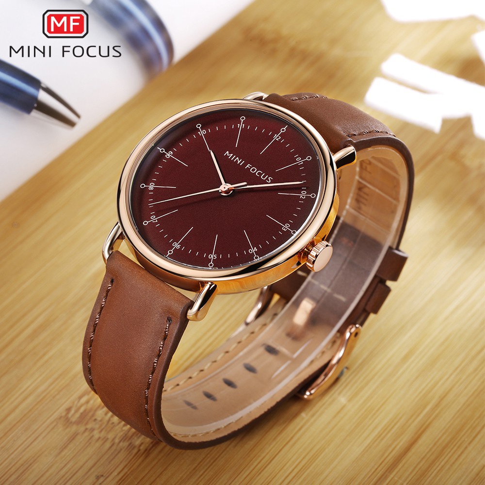 Đồng Hồ Đeo Tay Mặt Tròn Dây Da Chống Nước Dành Cho Nam MINI FOCUS