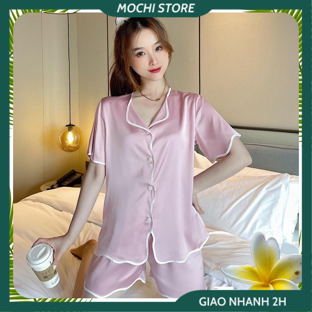 Đồ Pijama, Bộ Áo Cánh Dơi Quần Đùi Lập Thể , Đồ Mặc Nhà Chất Lụa Satin Màu Trơn  Mịn Mát Form Rộng Thoải Mái.