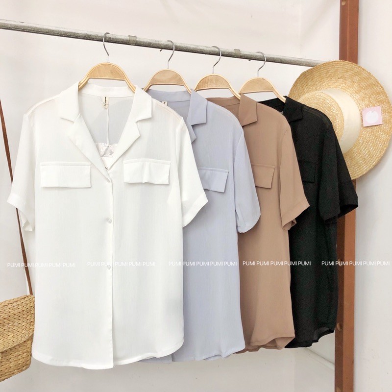 Áo SM túi nắp 3 nút voan tay ngắn Pumi