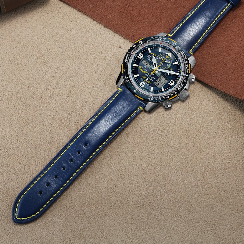 （Bolanxun） Đồng hồ dây da chính hãng với đồng hồ nam màu xanh dương với đồng hồ nữ Citizen Blue Angel Tissot IWC Rossini