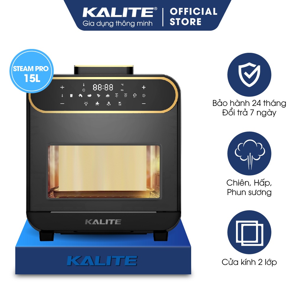 Nồi chiên hơi nước Kalite Steam Pro, công suất 1800w, dung tích 15L, công nghệ chiên hấp đa năng, Bh chính hãng 24 tháng