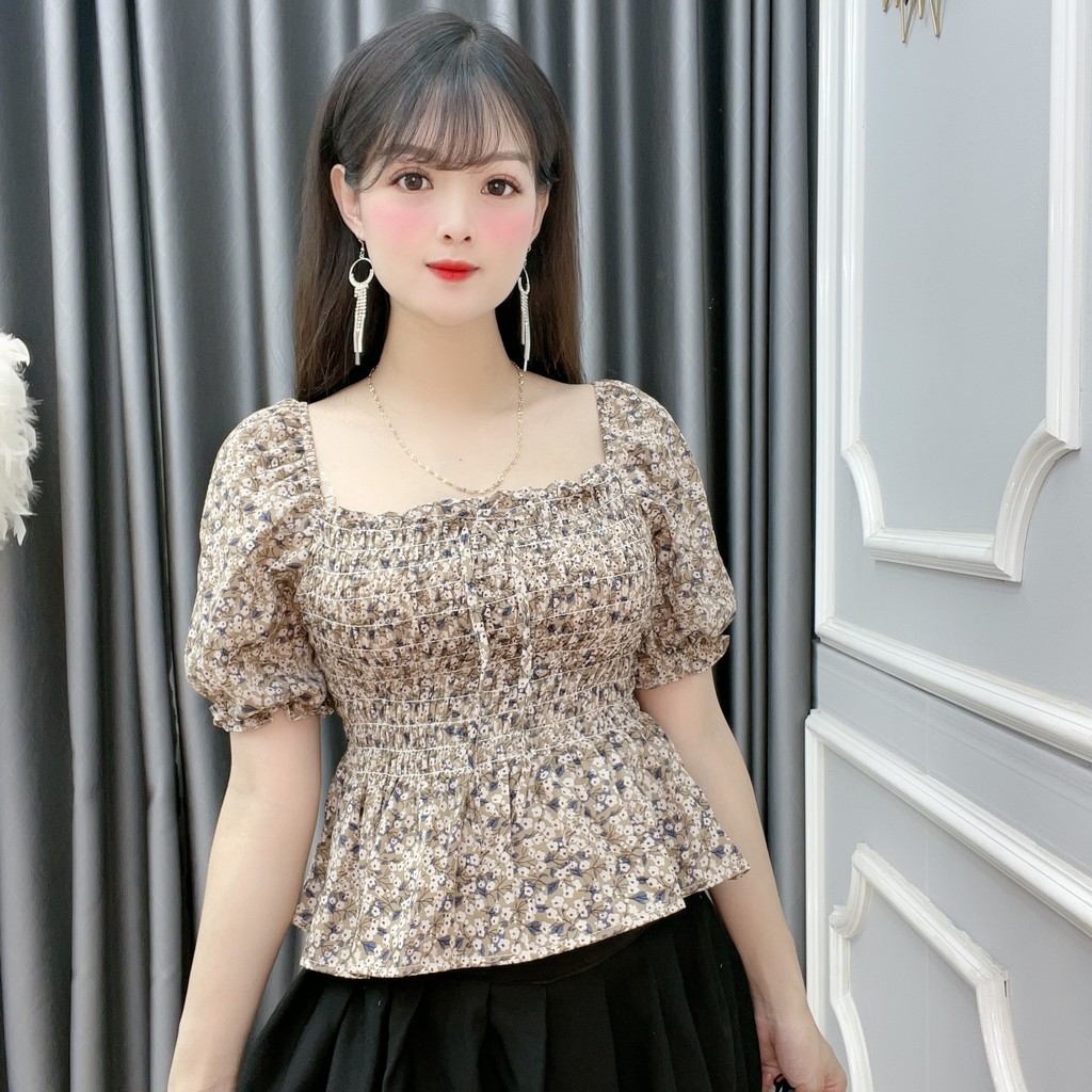 Áo kiêu hoa nhí ngắn tay cổ vuông - 5 Màu - A3 - Thời Trang Nữ Hanlly Fashion