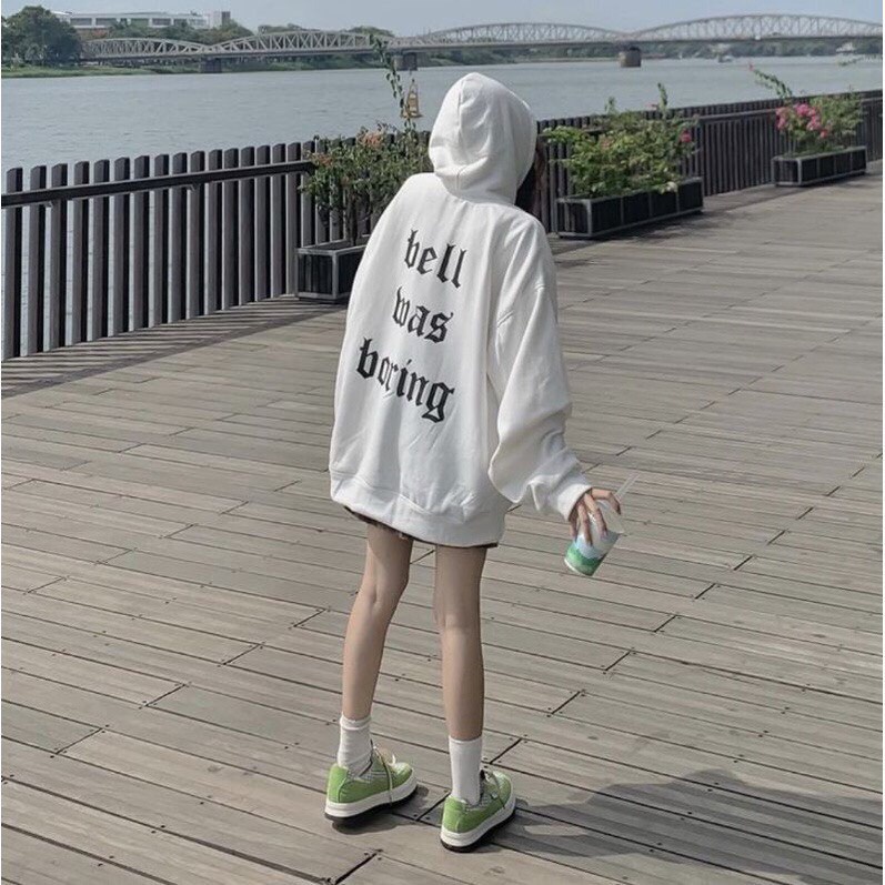 Áo Hoodie Nam Nư Dáng Rộng Chất Nỉ Tay Bồng Chữ Lưng Bell Mũ To Oversize Uzzlang