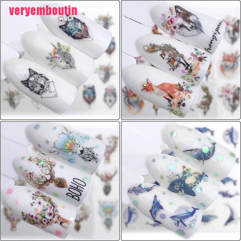 [Hàng mới về] Set 2 tờ miếng dán trang trí móng tay nghệ thuật họa tiết động vật phong cách thời trang