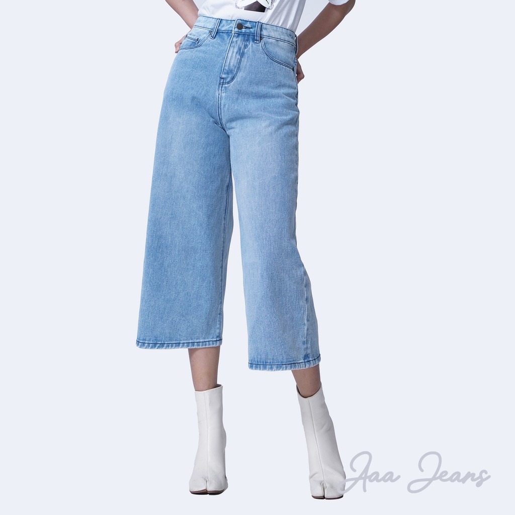 Quần Bò Nữ Ống Rộng Dáng Lửng Màu Xanh Biển - Aaa Jeans