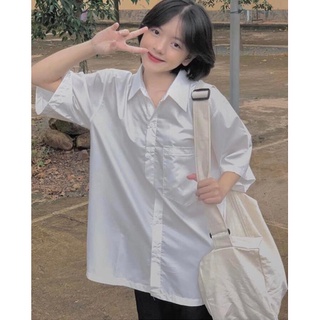 Áo sơ mi trắng tay lỡ - Áo sơ mi Ulzzang nữ màu trắng, form rộng, tay lỡ