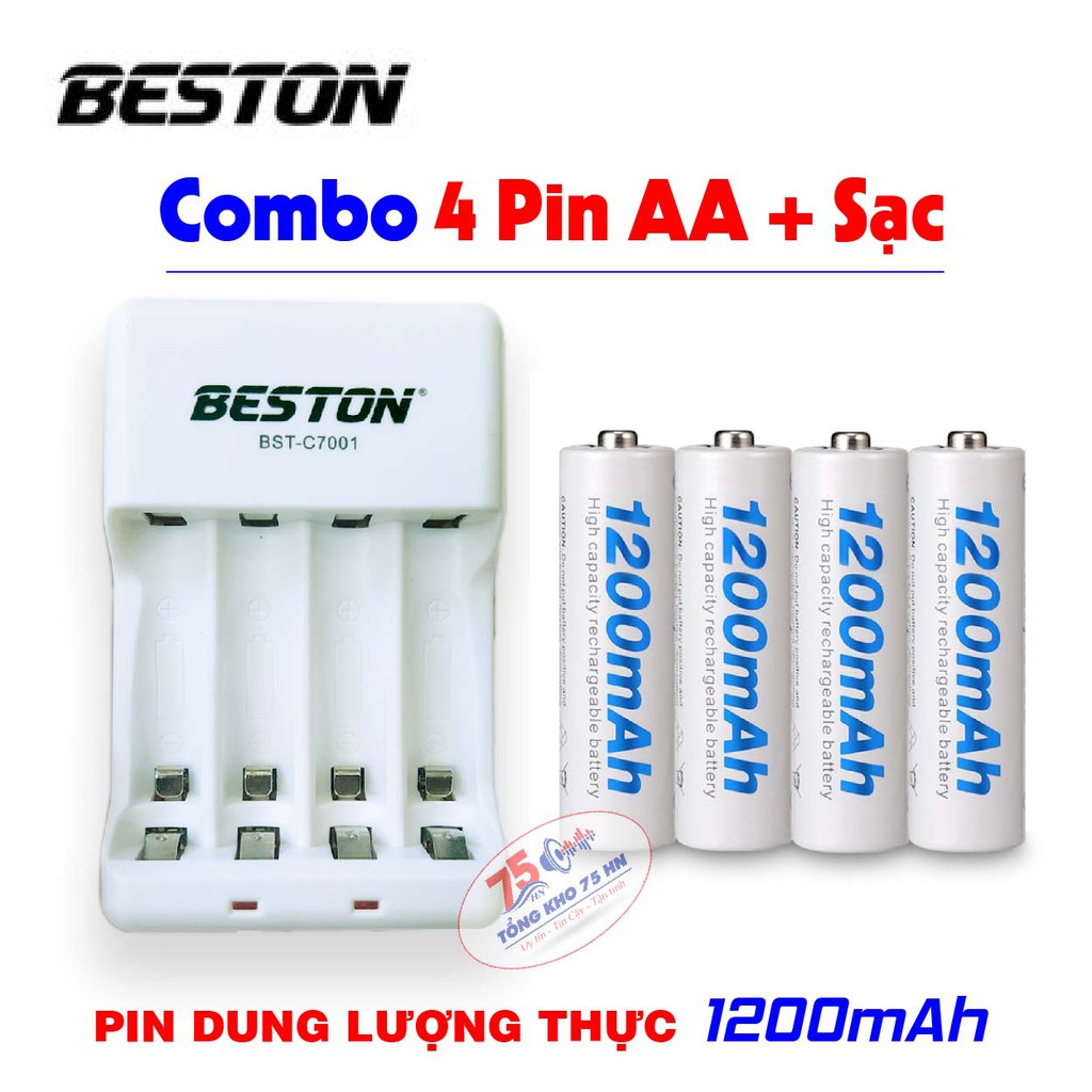 Combo 4 pin AA 1200mAh BESTON có kèm sạc - Pin sạc BESTON, mic không dây, camera, điều khiển