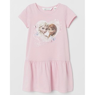 Váy cộc tay Elsa hồng HM chất cotton mềm cho bé gái size 2-10 tuổi