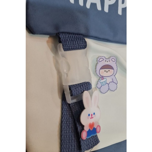 Túi vải thỏ Happy Day có lớp lóp, khóa kéo, dây đeo chéo, mã 615