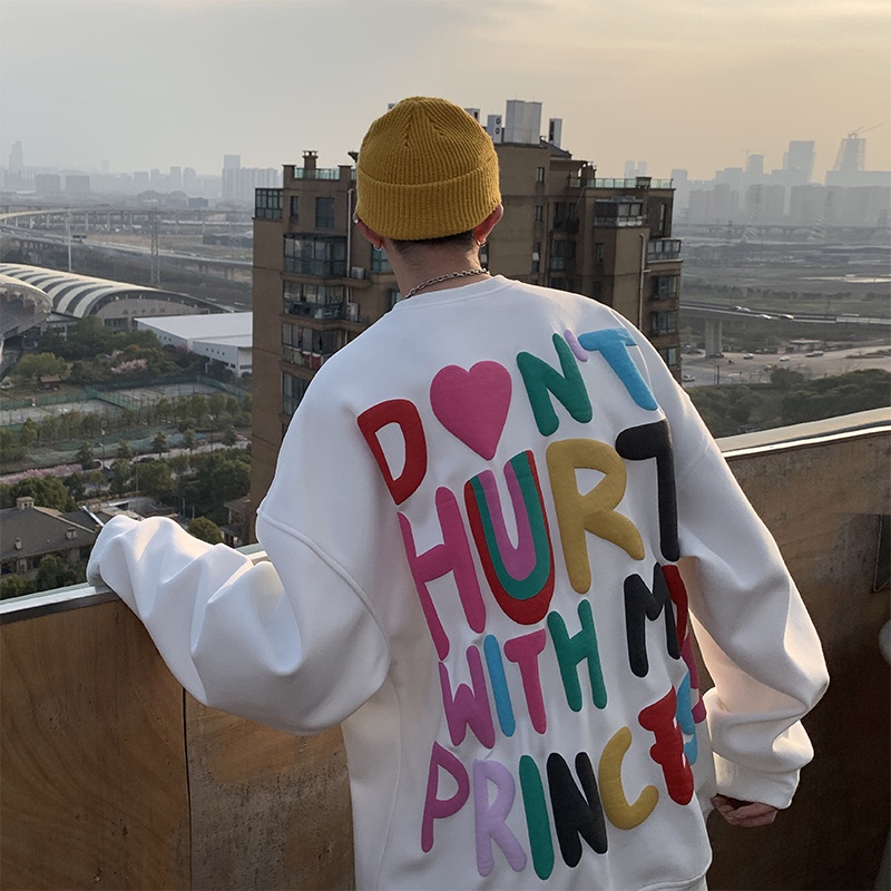 Áo hoodie Tay Dài Cổ Tròn Dáng Rộng In Họa Tiết Thời Trang Hong Kong Cho Nam