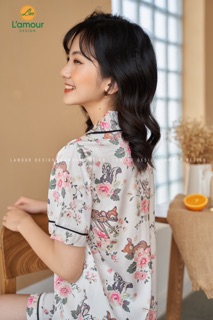Bộ Lụa hoạ tiết Hoa Nai - Lửng