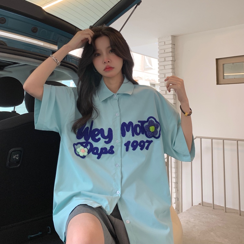 【ZHELIHANGFEI】Áo Sơ Mi Tay Dài Form Rộng Họa Tiết Thêu Theo Phong Cách Nhật Bản Dễ Phối Đồ