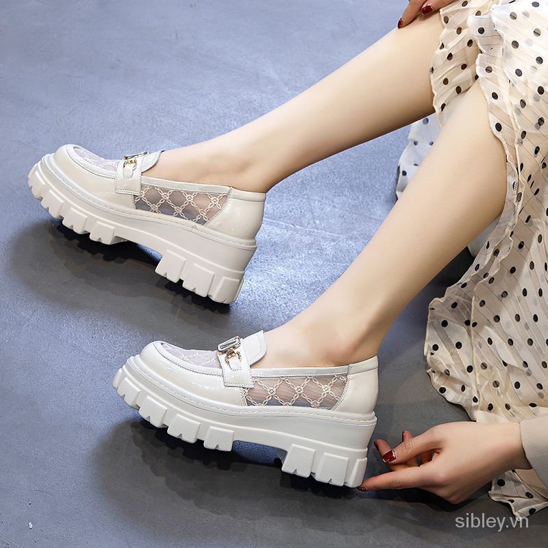 Giày Lười Da Bóng Gót Vừa Mũi Tròn Phong Cách Anh Quốc Thời Trang Mùa Xuân 2021 Cho Nữ