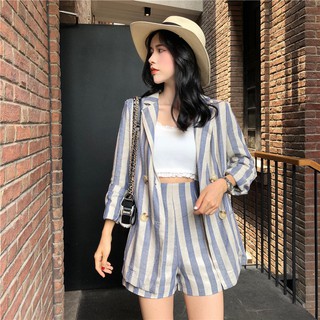 S-026: set vest quần short kẻ sọc xanh trắng năng động trẻ trung