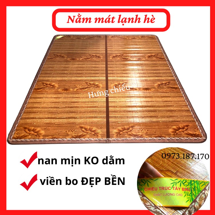 Chiếu trúc tăm tre vân gỗ tây bắc điều hoà đế lót lụa mát lạnh bảo hành 1 đổi 1