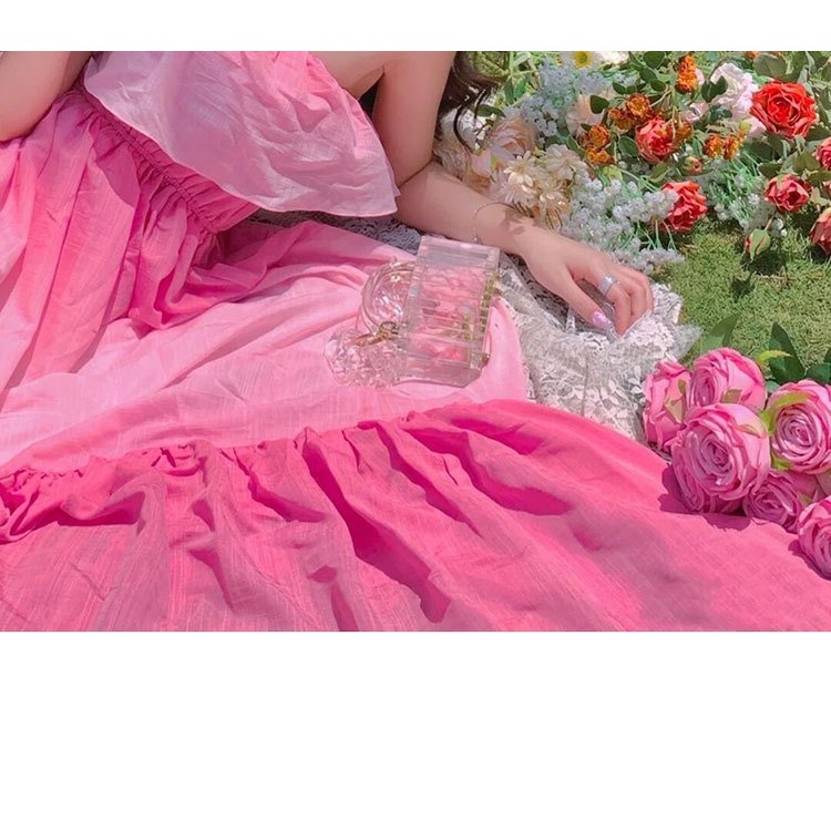 Váy Maxi LUHAZO đi biển nữ trễ vai đẹp dự tiệc dáng dài xòe hở lưng kiểu Hàn Quốc thiết kế sang chảnh DK5