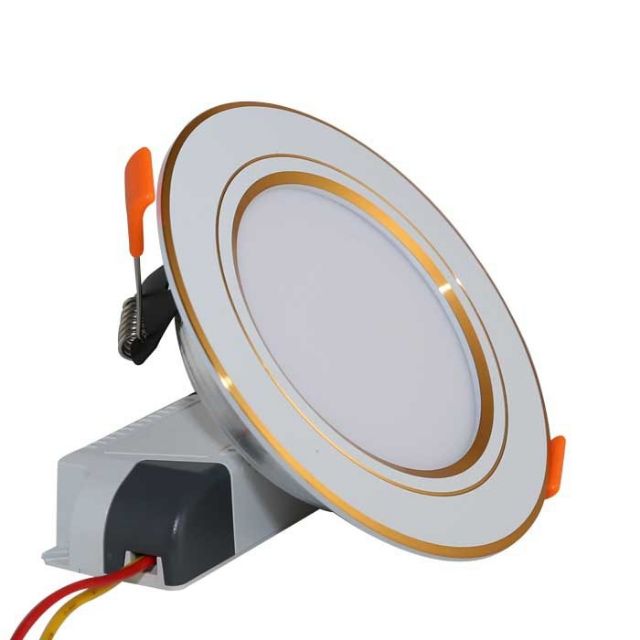 [CHÍNH HÃNG] Đèn LED âm trần đổi màu 7W viền vàng, khoét lỗ 90mm, SAMSUNG chipLED, đổi 3 màu D AT10