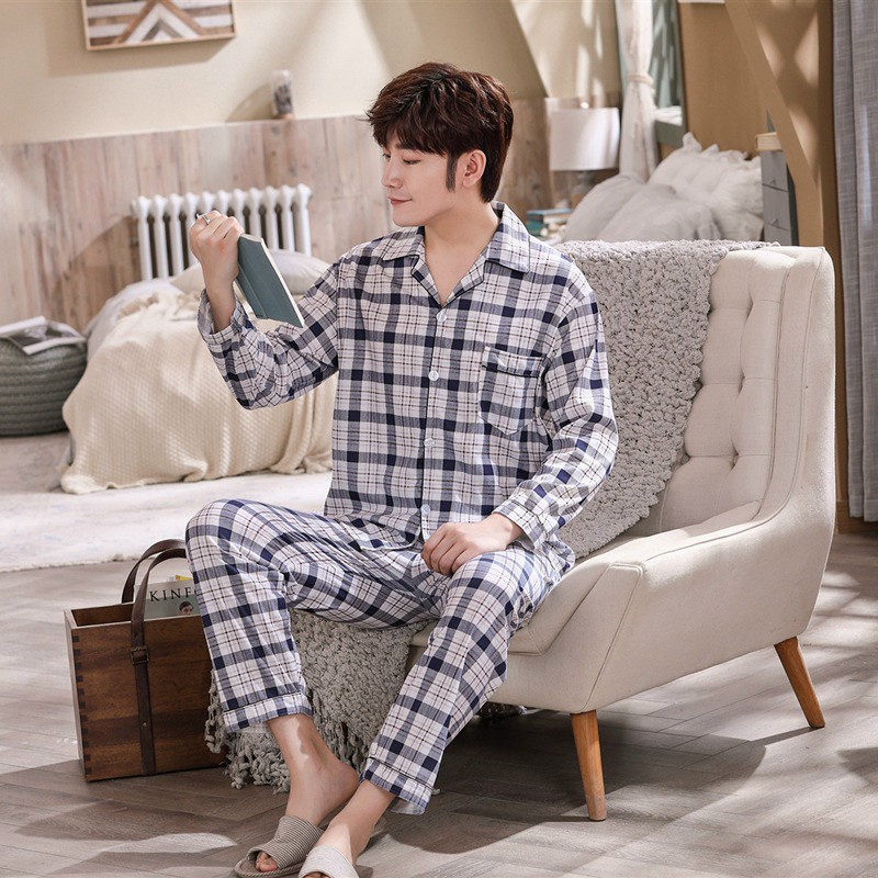 Đồ ngủ nam dài tay chất liệu cotton bốn mùa - Đồ mặc nhà cho nam