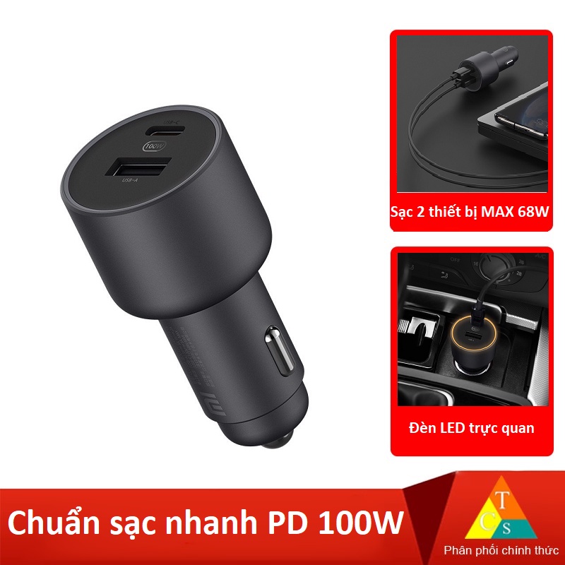 Tẩu sạc điện thoại, máy tính bảng trên ô tô siêu nhanh Xiaomi 1A1C 100w | BigBuy360 - bigbuy360.vn