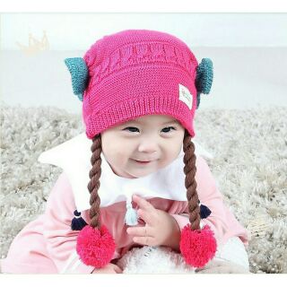 Mũ len kèm tóc giả cho bé