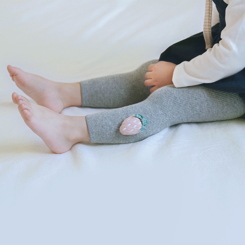 Quần legging vải cotton thoáng khí họa tiết trái cây màu trơn cho bé gái