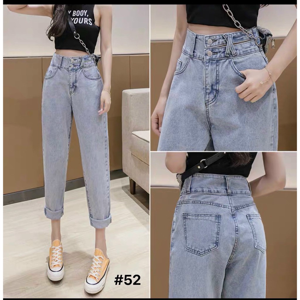 Quần jean baggy nữ lưng cao 2 nút kiểu quần bò baggy size đại bigsize MS52 2KJean