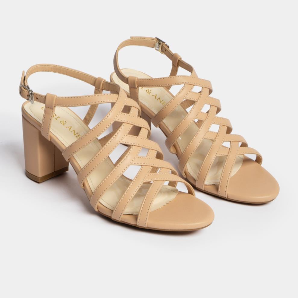Giày Sandal Chiến Binh Gót Cao Đế Vuông 7 Cm Mũi Tròn Thời Trang Nữ Trẻ Trung 3 Màu Đen, Trắng, Kem LH
