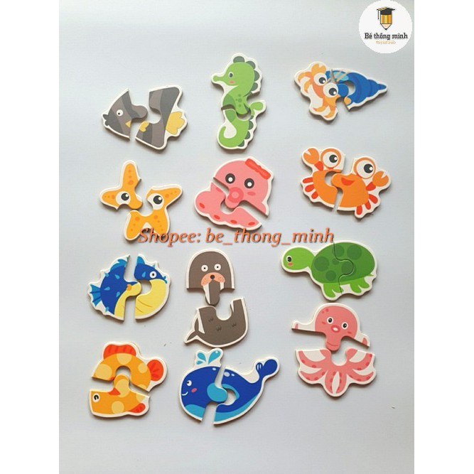 Bộ Ghép Hình 2 Mảnh ( 24 Pcs / 12 Hình ) Giúp Bé Nhận Biết Thế Giới và làm quen ghép puzzle