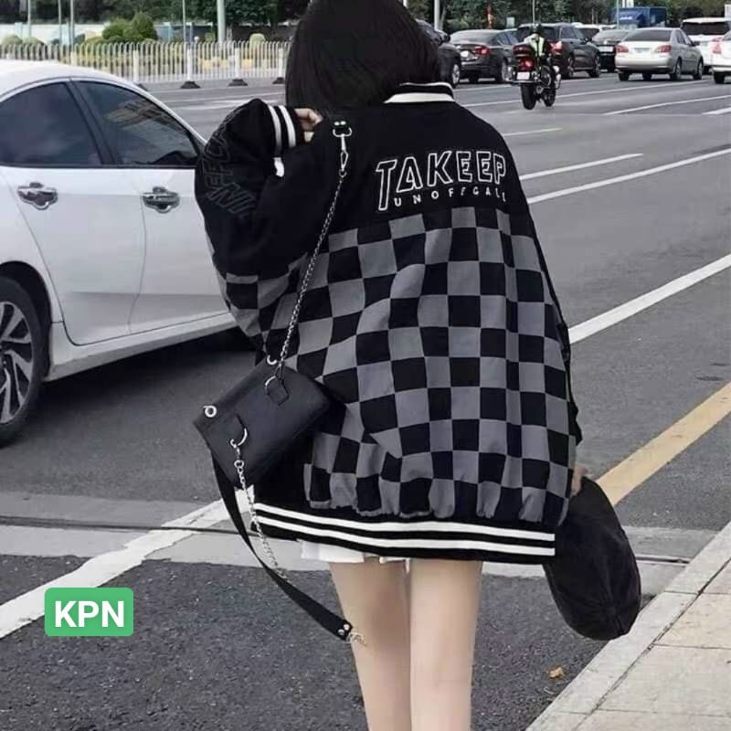 Áo khoác bomber nỉ kẻ caro in chữ TAKKEEP siêu ngầu.hangtotgiare98 | BigBuy360 - bigbuy360.vn