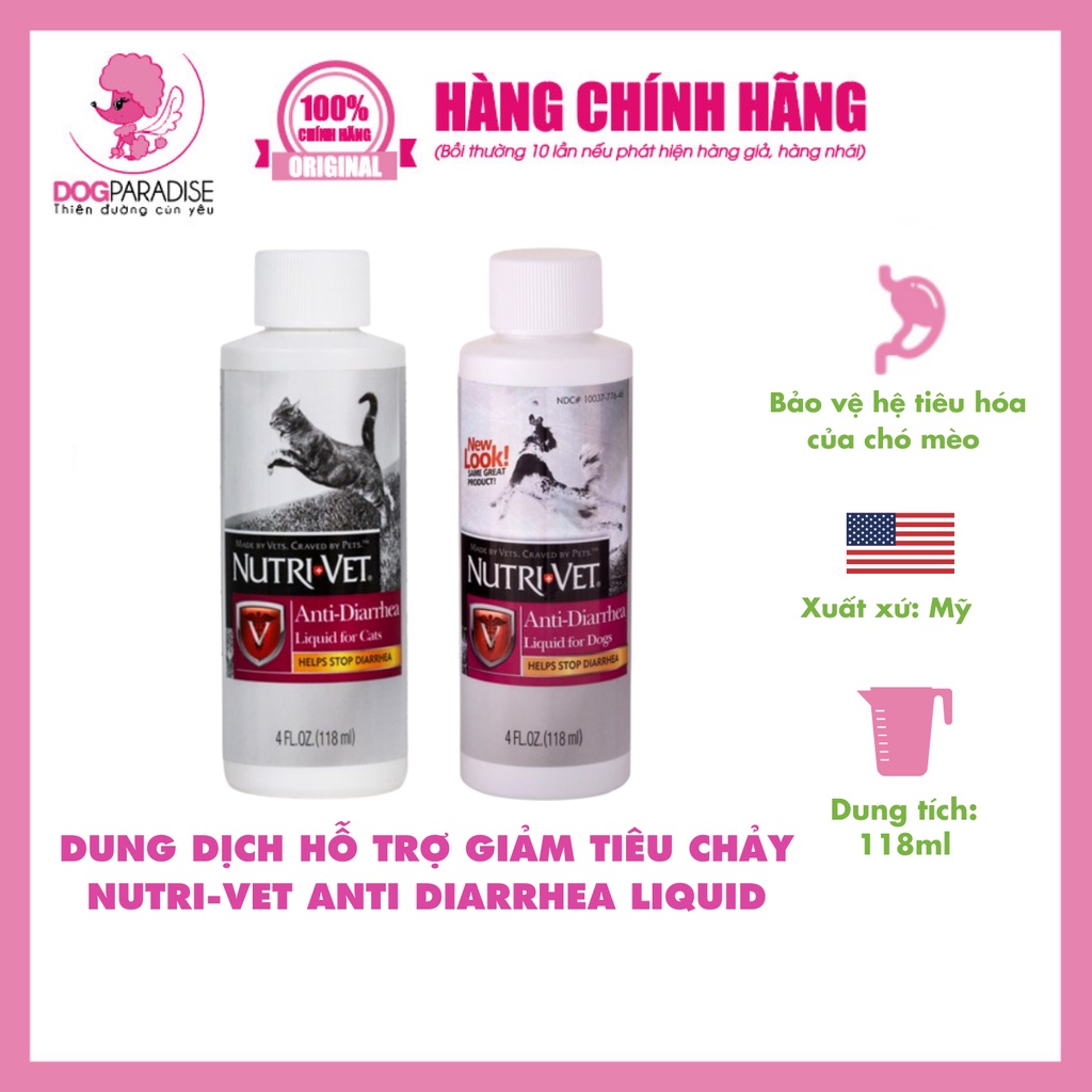 Dung dịch hỗ trợ giảm tiêu chảy cho thú cưng Nutri-Vet Anti Diarrhea Liquid chai 118ml  - Dog Paradise