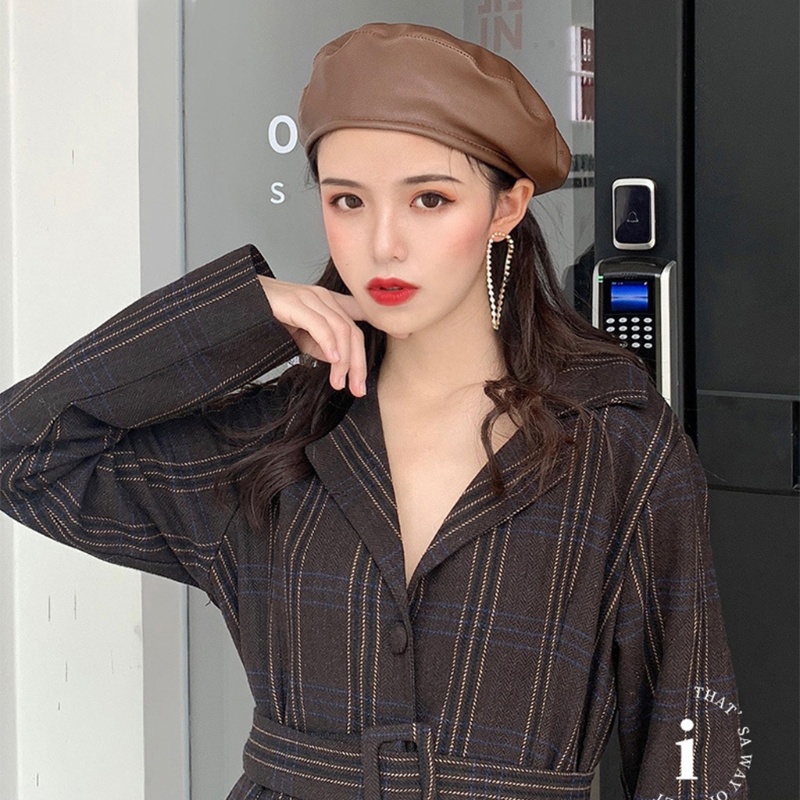 Mũ Beret Da PU Phong Cách Thời Trang Vintage Dành Cho Nữ