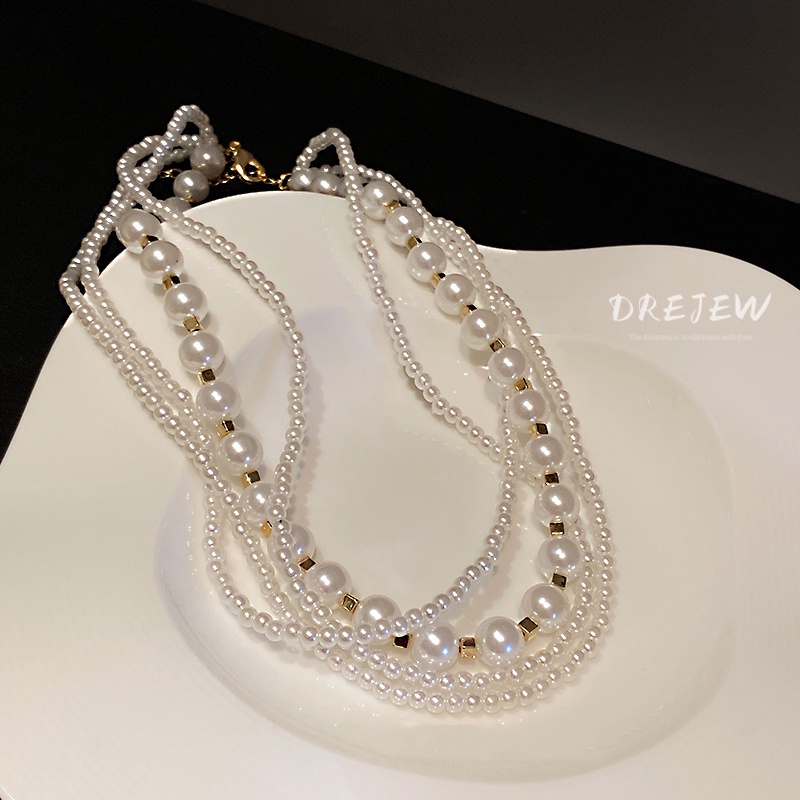 DREJEW Dây chuyền nhiều lớp đính ngọc trai thời trang dành cho nữ