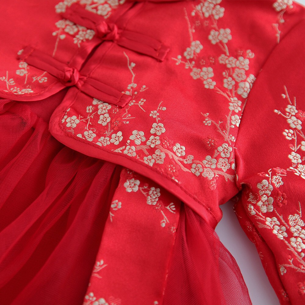 Đầm tết đỏ bé gái kiểu sườn xám thu đông