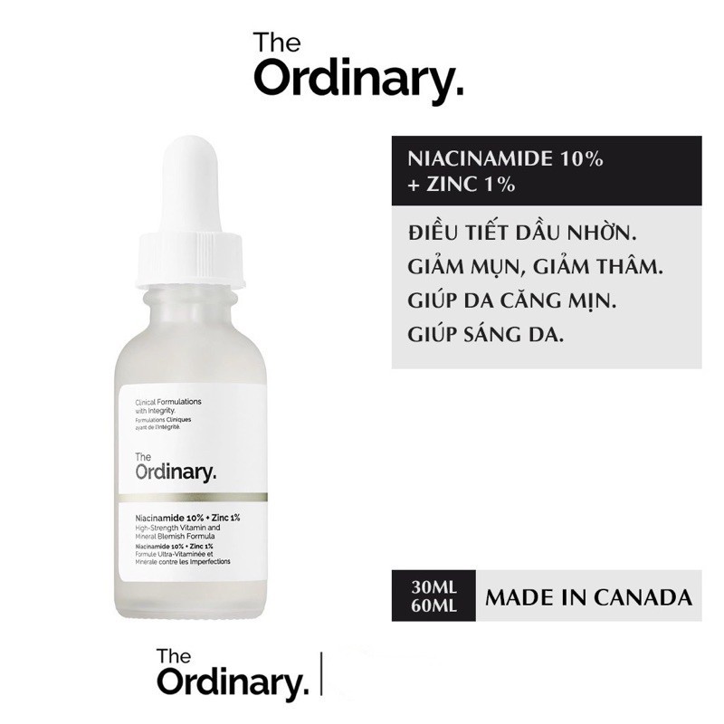 Serum cho da mụn, giảm thâm, cân bằng nhờn The Ordinary Niacinamide 10% + Zinc 1% 30ml | BigBuy360 - bigbuy360.vn