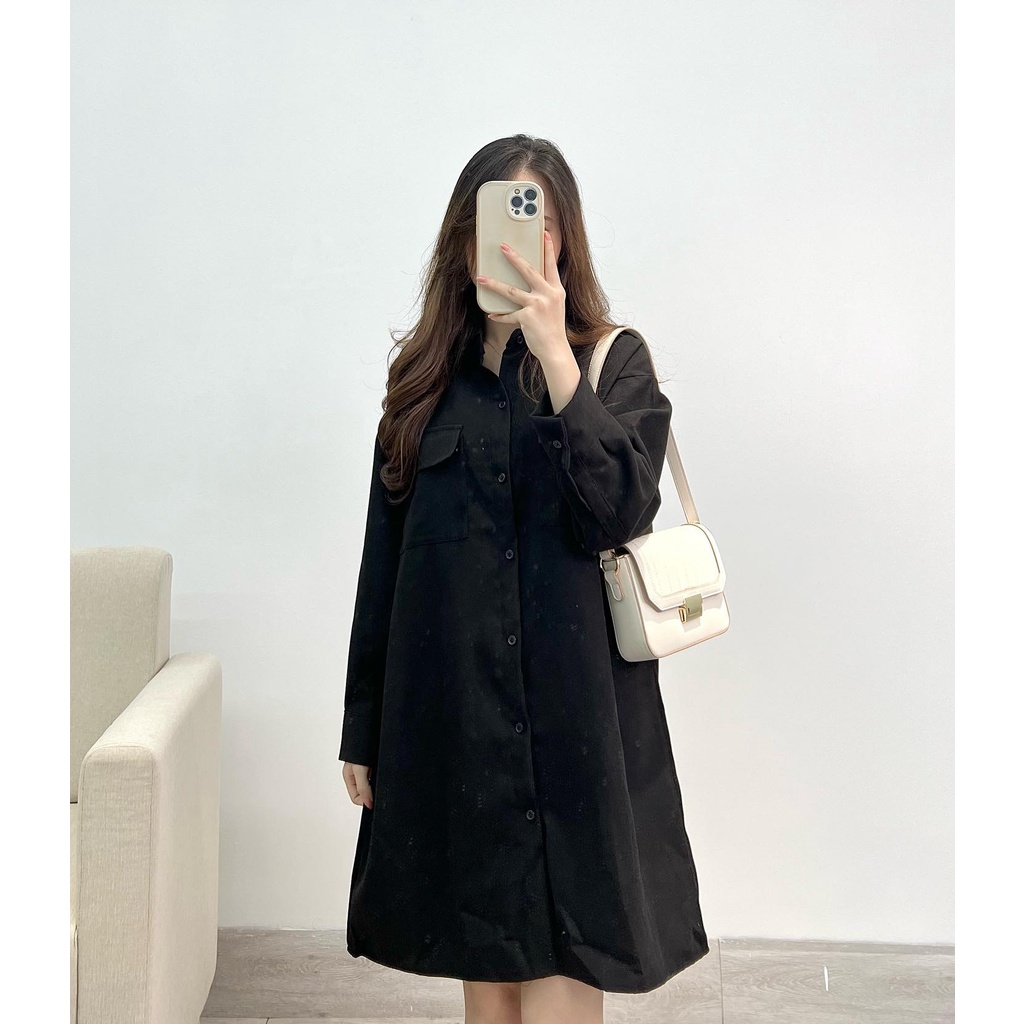 Đầm suông nhung tăm túi hộp hàng quảng châu Miho house