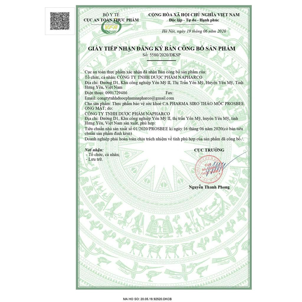 Siro ho thảo dược Prosbee ong mật bổ phế, giảm ho dành cho trẻ em