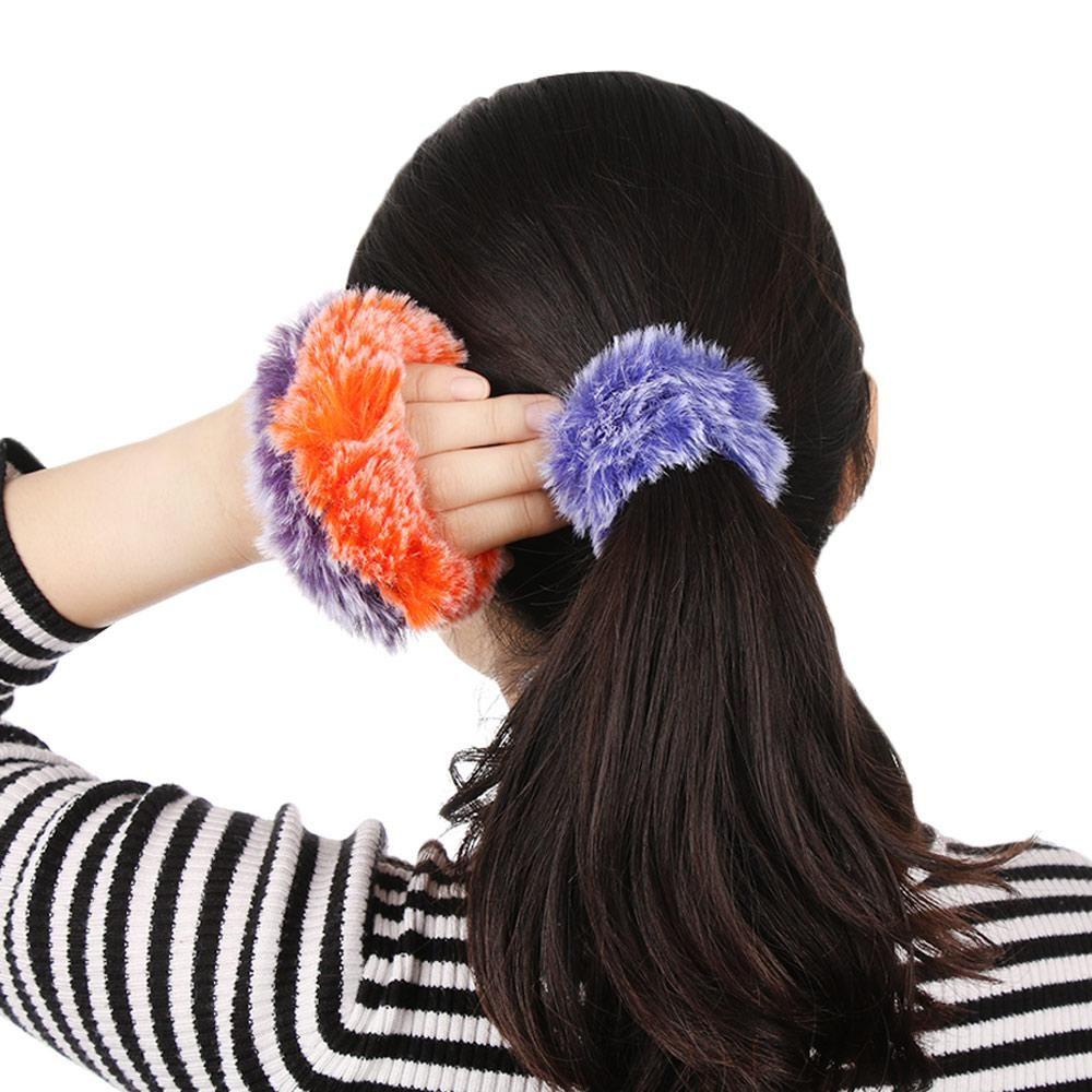 Dây Cột Tóc Scrunchies Phủ Lông Chồn Giả Thời Trang Xinh Xắn