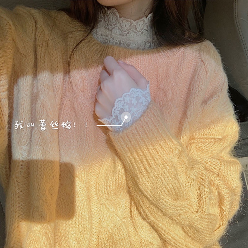 Áo kiểu tay dài phối ren lưới thời trang xinh xắn cho nữ