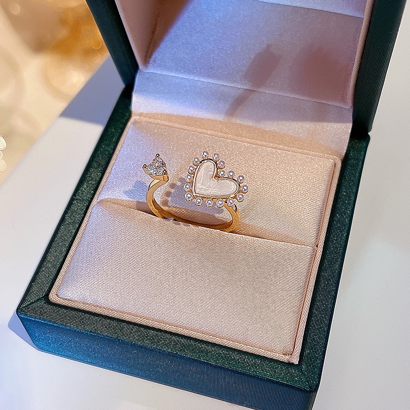 Nhẫn đeo ngón tay dạng hở thiết kế đính đá zircon ngọc trai nhân tạo phong cách Hàn Quốc thời trang dành cho nữ