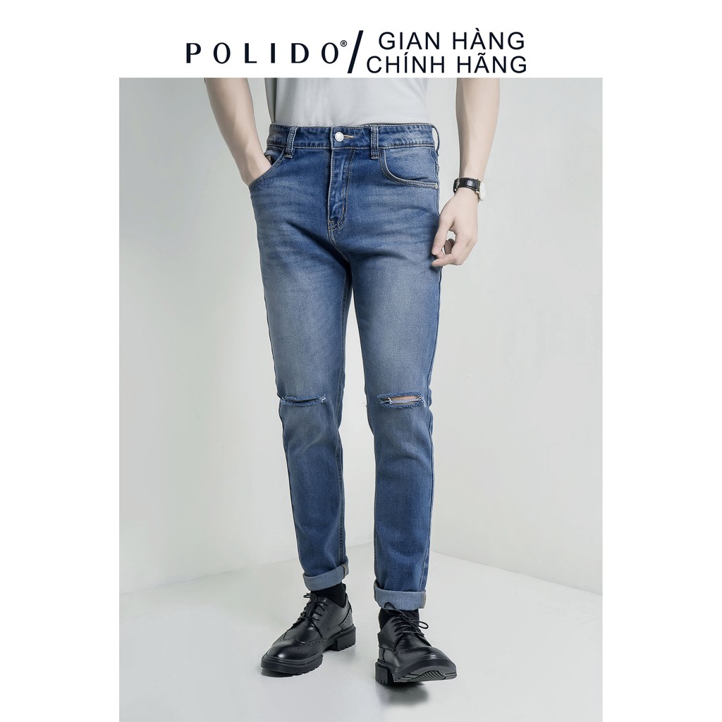 Quần Jeans Nam Rách Gối CEFFYLO 2 Cá Tính Đậm Nét Phong Trần Bụi Bặm