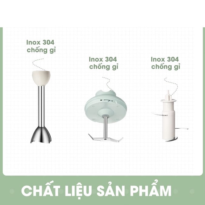 Bộ Máy Xay Bear Đa Năng Xay Ăn Dặm, Xay Cháo, Xay tỏi ớt, Đánh Trứng Cầm Tay Tiện Lợi - JBQ-B50E1 , BH 18 tháng