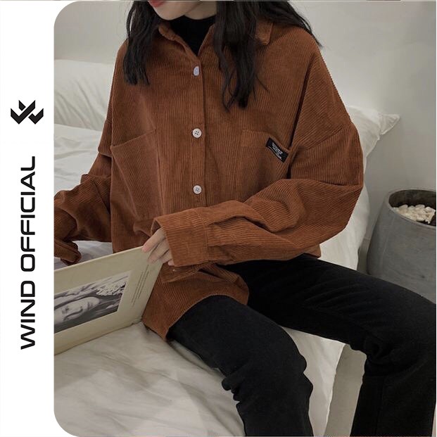 Áo khoác sơmi kaki nhung unisex form rộng LOGO TÚI nam nữ ulzzang Wind | BigBuy360 - bigbuy360.vn