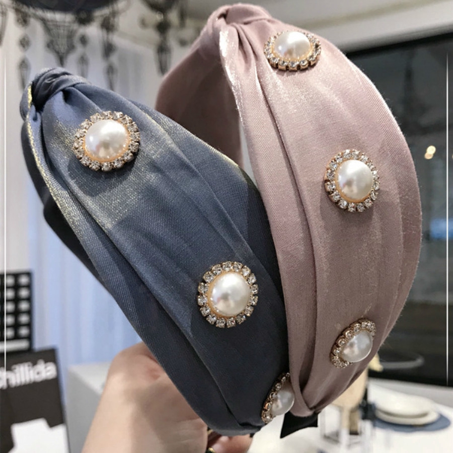 Băng đô cài tóc bọc vải đính ngọc trai trang trí thanh lịch cho nữ