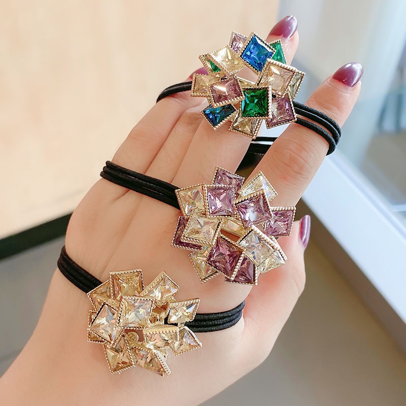 Dây buộc tóc cao su đính đá vuông thời trang Hàn Quốc cao cấp