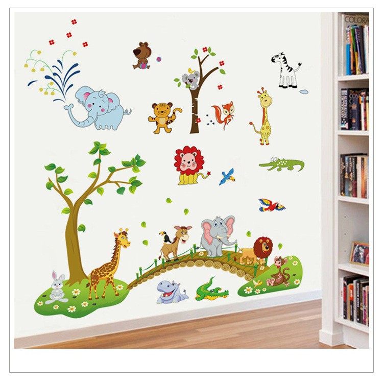 decal dán tường combo vườn thú cho bé