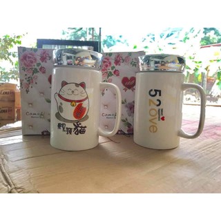 Cốc giữ nhiệt bằng sứ có nắp gương.